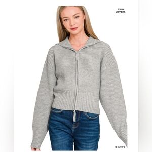 Women's Gray Zip-Up Sweater